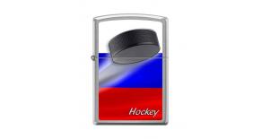 Зажигалка ZIPPO Российский хоккей, с покрытием Brushed Chrome, латунь/сталь, серебристая, 36x12x56мм